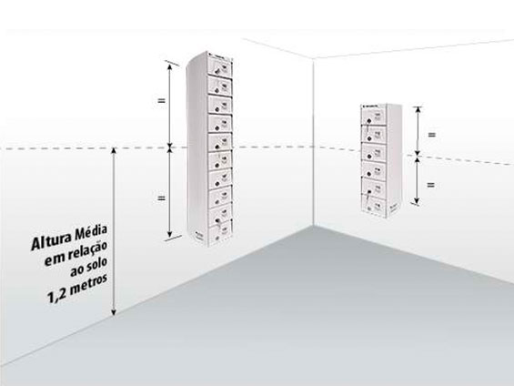 Recomenda-se instalar um módulo das caixas com altura média de 1,2 m. Verifique no manual de instalação que acompanha o produto