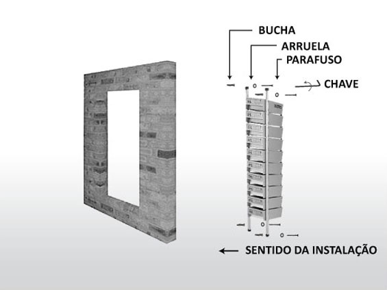 Fixe as caixas conforme desenho. Chaves elementos de fixação acompanham o produto
