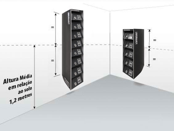 Recomenda-se instalar um módulo das caixas com altura média de 1,2 m. Verifique no manual de instalação que acompanha o produto