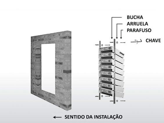 Fixe as caixas conforme desenho. Chaves elementos de fixação acompanho produto.